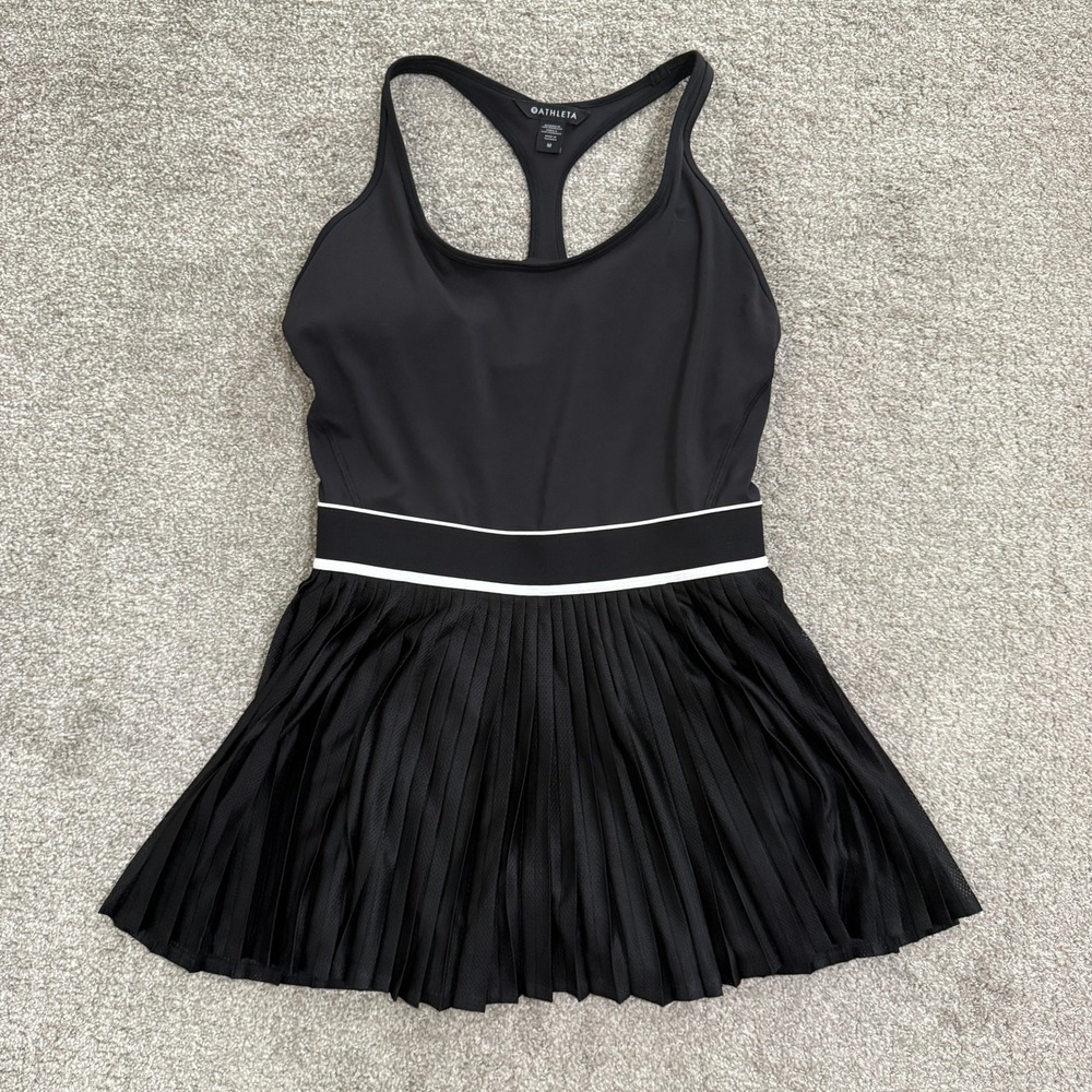 Athleta Match Point Tennis Pickleball Dress Black Pleated Racerback Medium Sport